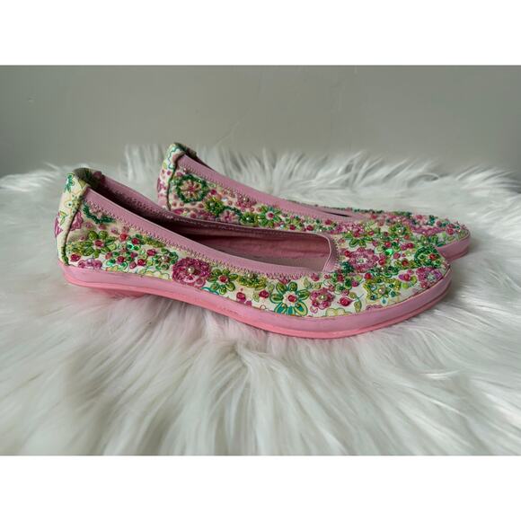 Unique Women's Lelli Kelly Floral Beaded Slip-On Low Heel Shoes- Size 38 (US 7.5 - Picture 7 of 11